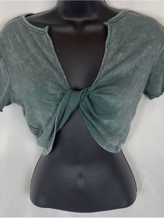Tops - Knot-Front Ribbed Crop Top - Green
